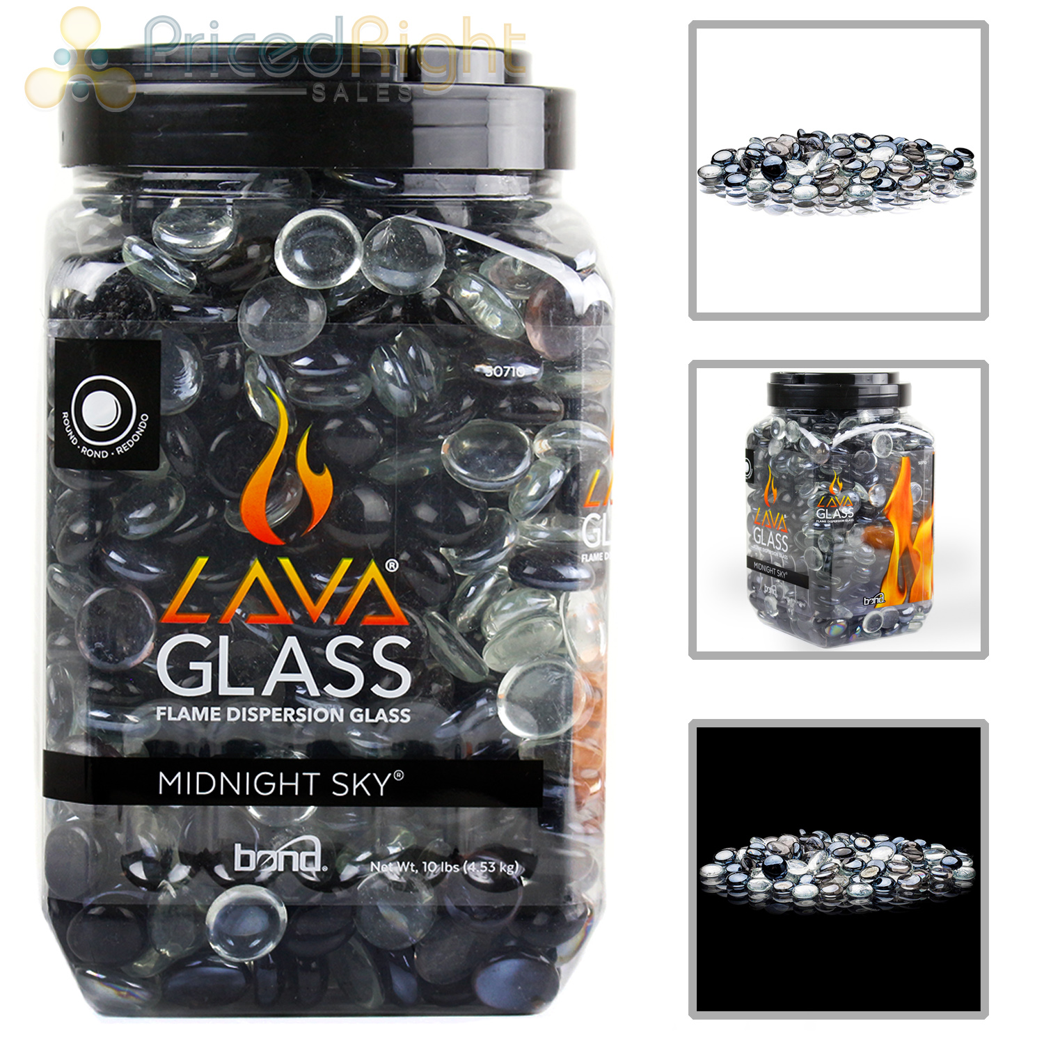 Midnight Sky Round Cut lavaglass Feuerstelle Dispersion Glas Gas Kamin
